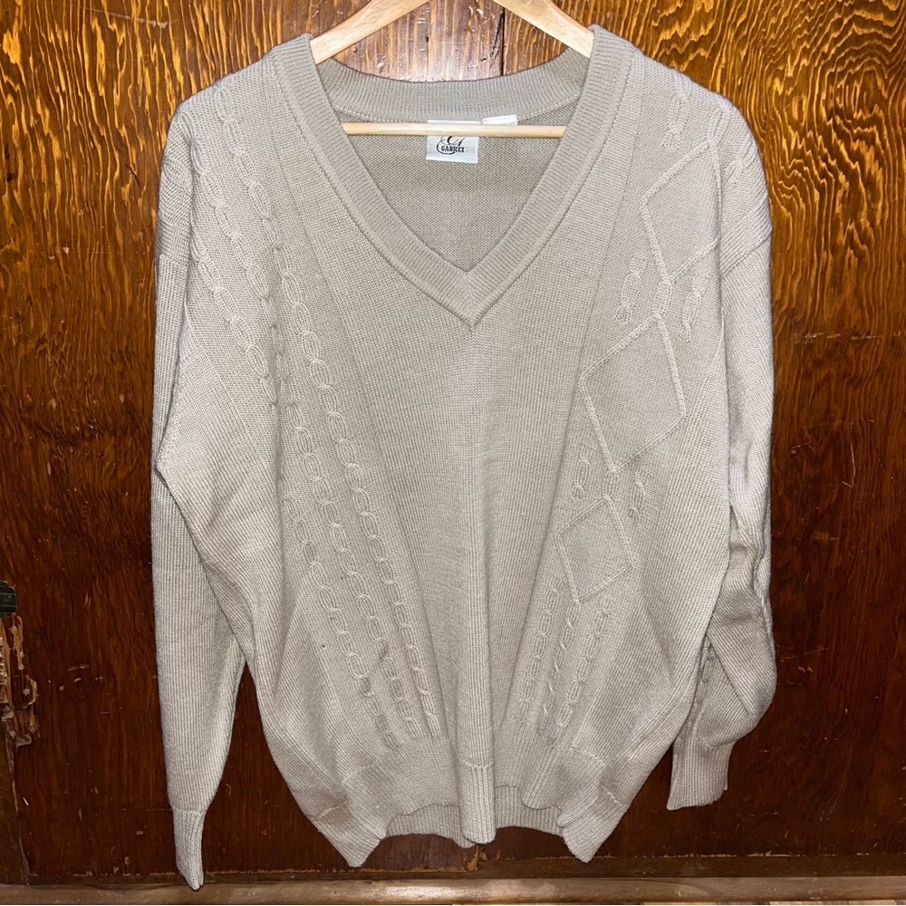 Vintage Gabicci Knit Creme Sweater Pullover Crew Neck Acrylic Wool Blend size L